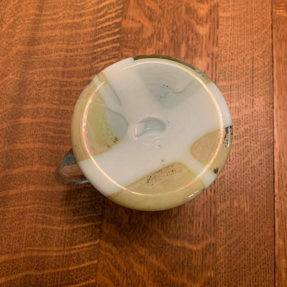 Cream, Olive Green With A Streak Of Black Art Glass Pitcher/Vase - Picture 2 of 4